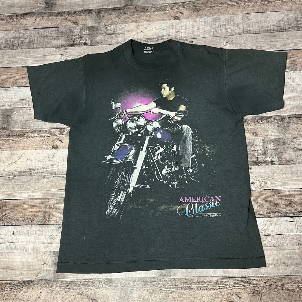 Elvis Presley Shirt Adult Large Black King Of Rock And Roll Band Tee Motorcycle
